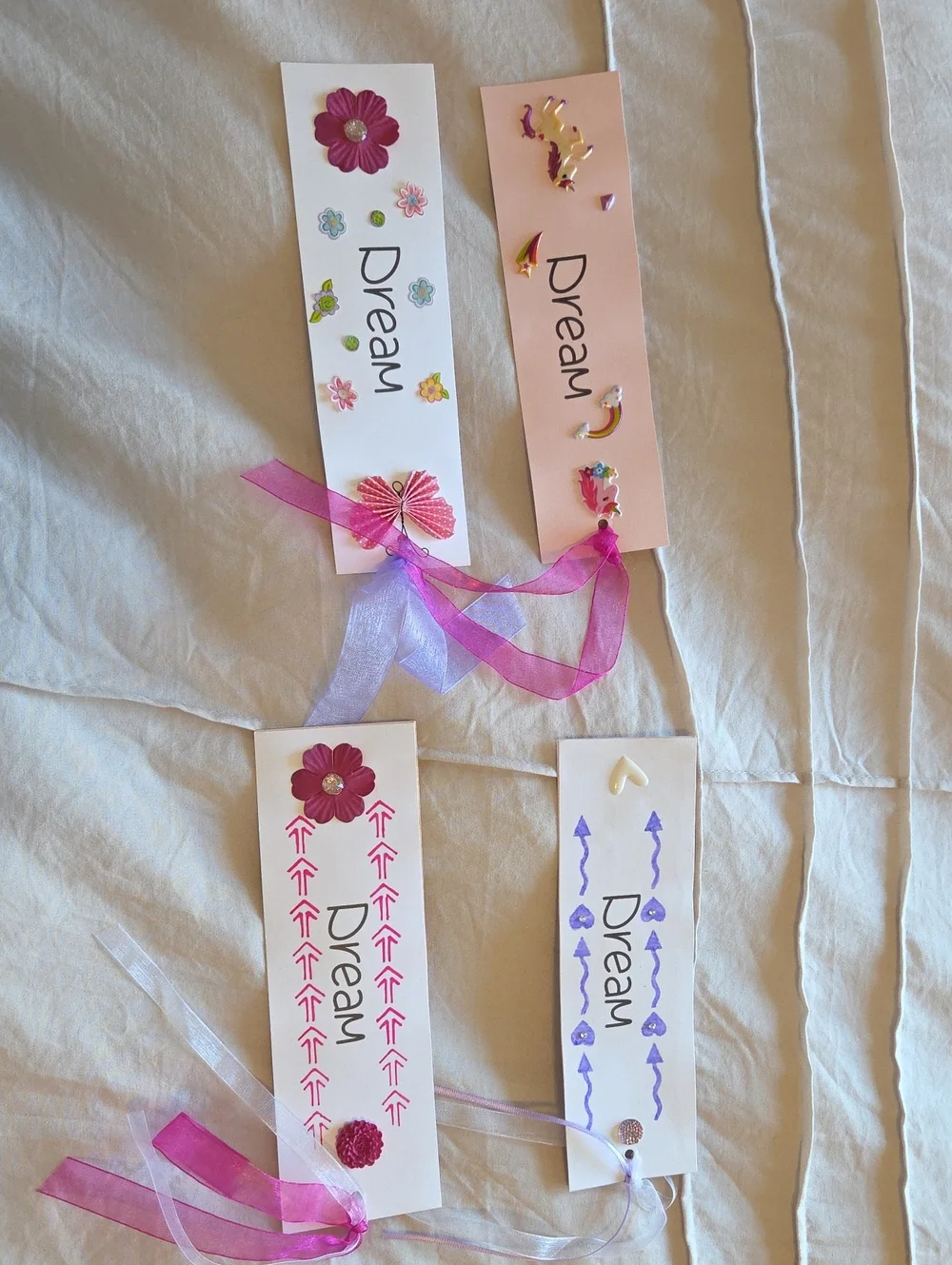 Handmade 'Dream' Ribbon Bookmarks - Pink & Purple Floral